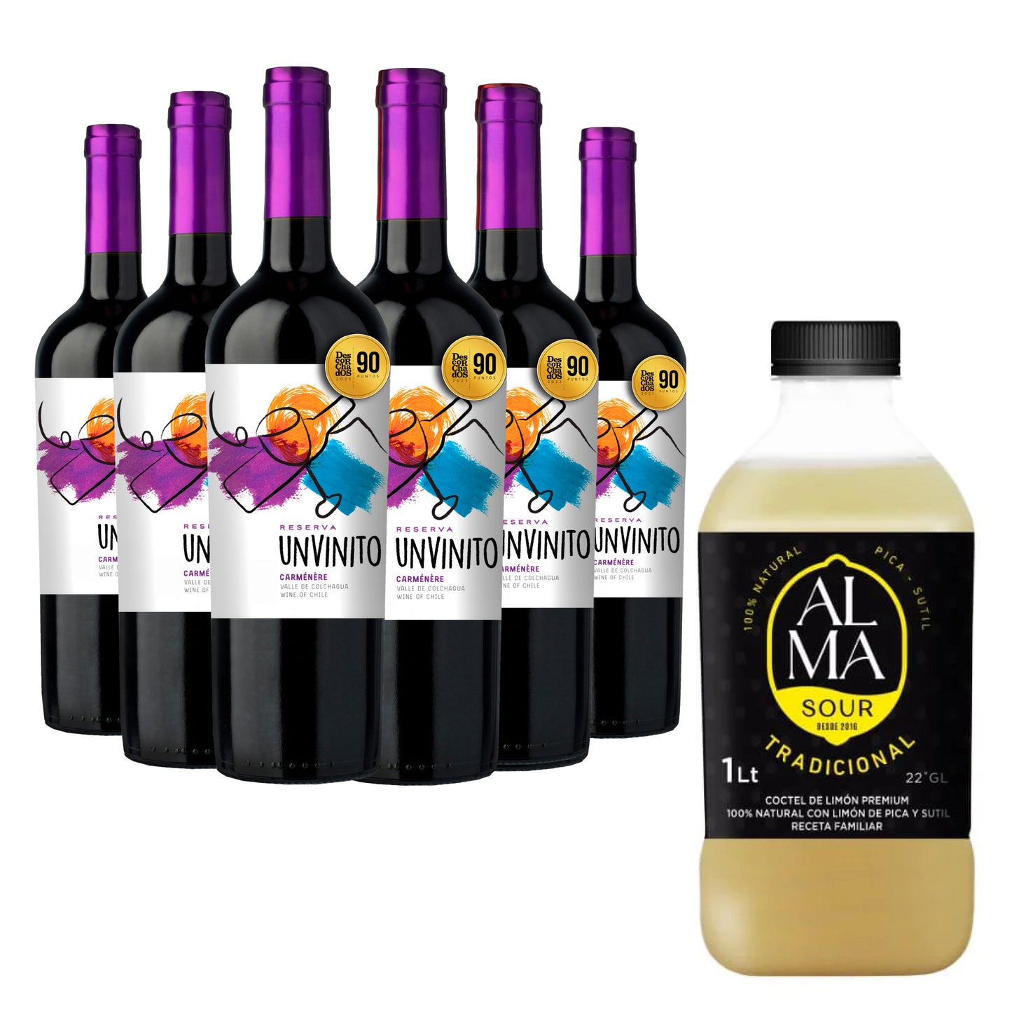 Pack 6x Unvinito Reserva mas 1Lt de Pisco Sour Artesanal