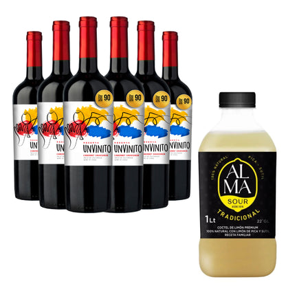 Pack 6x Unvinito Reserva mas 1Lt de Pisco Sour Artesanal