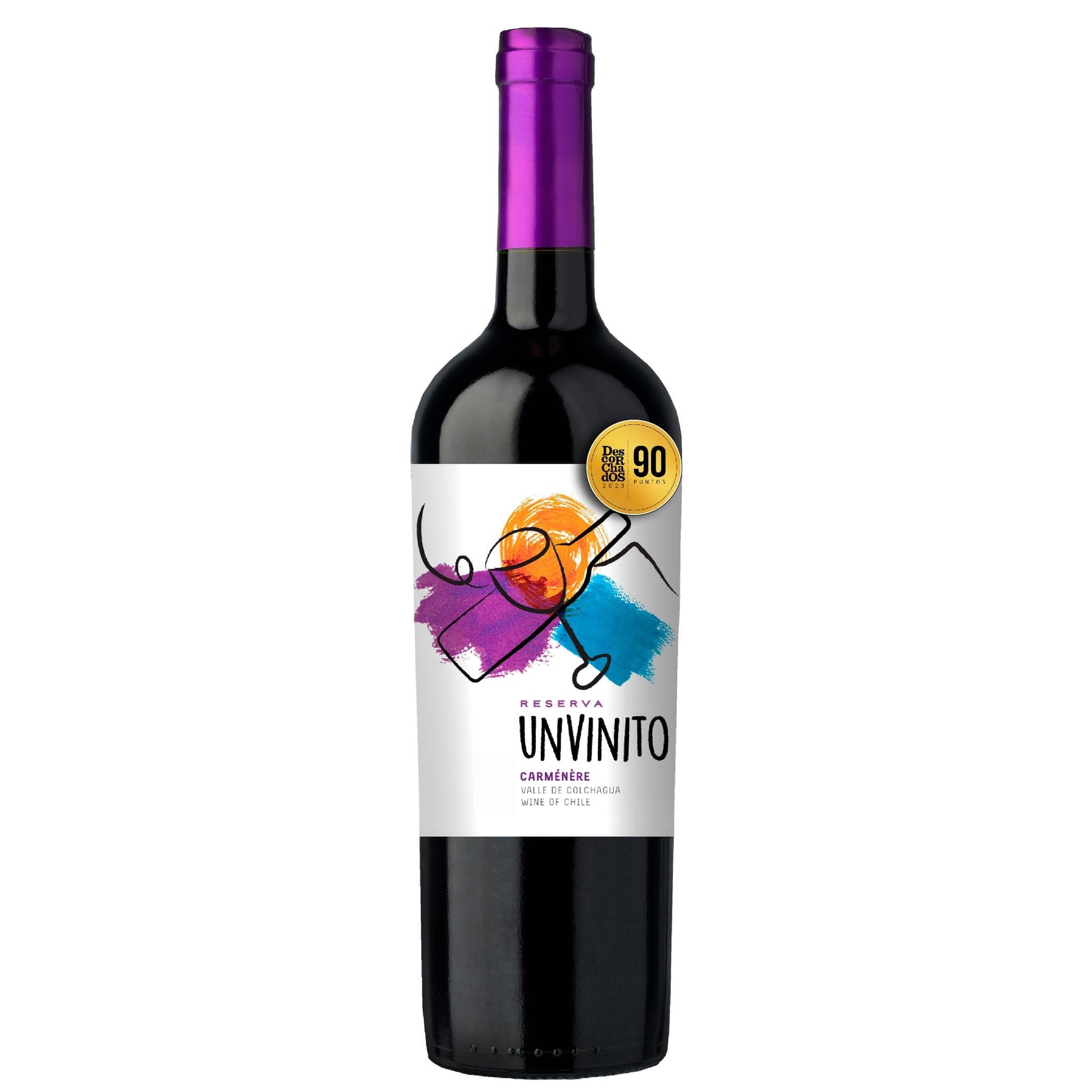 Botella de vino unvinito carmenere 90 puntos guia descorchados